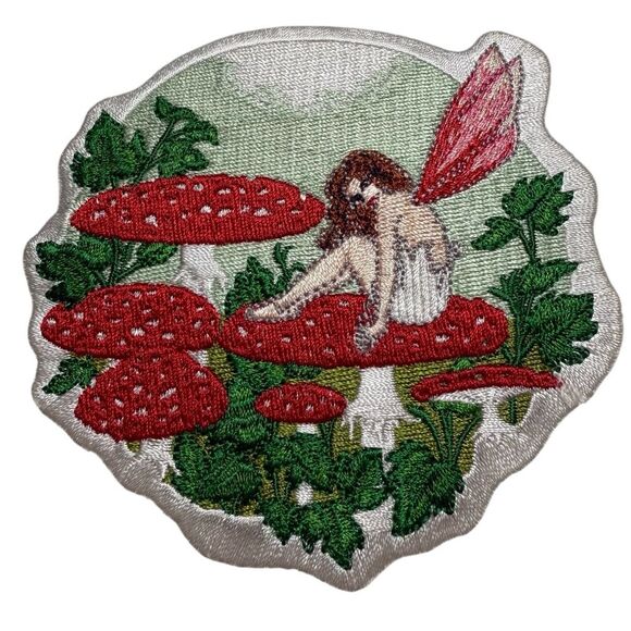 Vintage 2005 Nedda Shishegar Forest Fairy with Mushrooms Iron On Patch - Picture 1 of 8